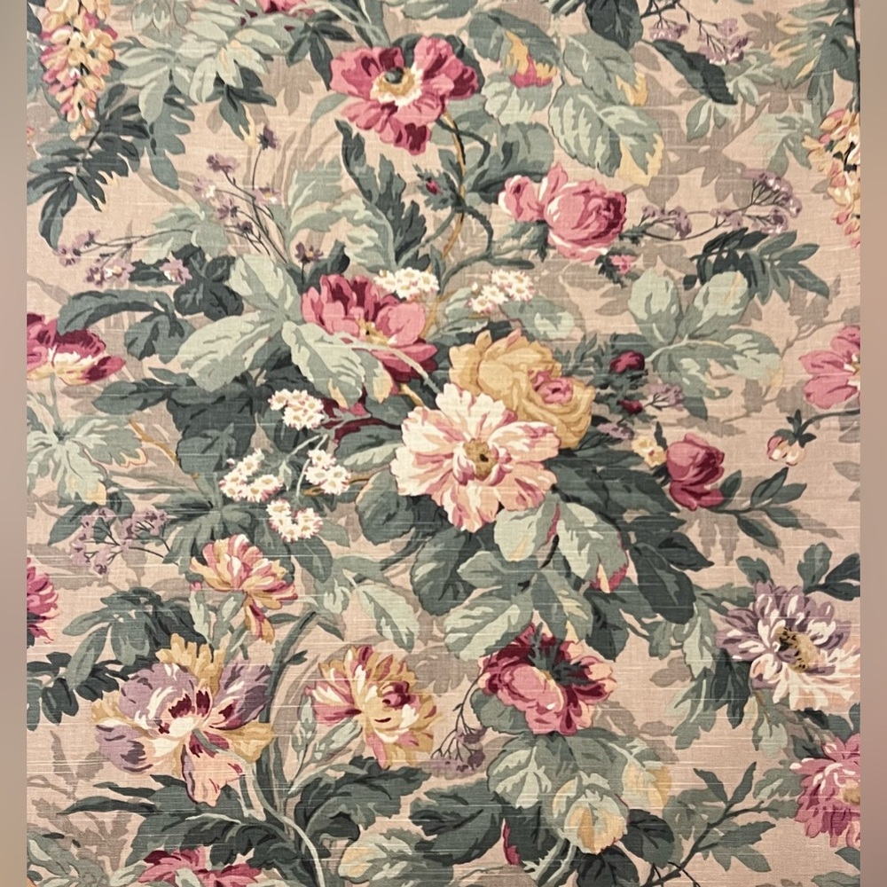 P Kaufmann Upholstery Fabric 1 1/2 yd Screen Printed English Cottage Floral Rose